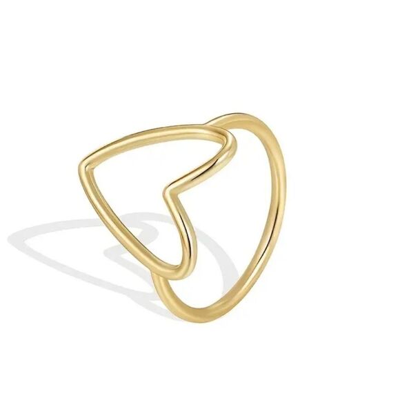 18K Gold Plated Hollow Big Heart Stackable Ring For Women - Picture 10 of 12